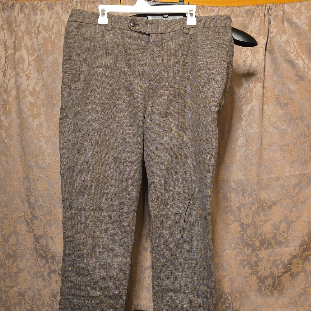 Massimo Dutti Men's Tweed Dress Pants in Brown Herringbone